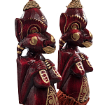 Комплект из 2-х деревянных статуэток Asmat Red Straw Headdress Statuettes Red Gold варинант исполнения - 3 | Loft Concept в Москве