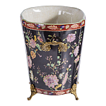 Кашпо из фарфора черная с цветочной росписью и бронзовой стрекозой Spring Garden варинант исполнения - 2 | Loft Concept в Москве