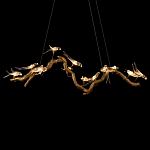 Люстра подвесная линейная с прозрачными стеклянными птичками на ветвях Serip Voa варинант исполнения - 7 | Loft Concept в Москве