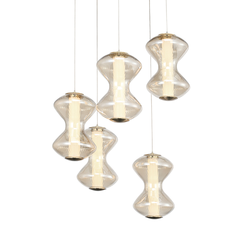 Люстра светодиодная с стеклянными волнообразными плафонами Amphora of Light Коньяк Золотой в Москве | Loft Concept 
