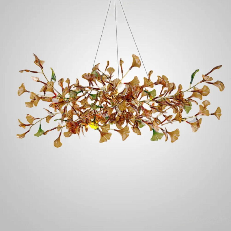 Люстра на ветвистом каркасе с листьями Horizontal Amber Floral Chandelier L Янтарный Латунь в Москве | Loft Concept 