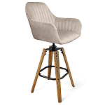 Барный стул со спинкой и подлокотниками на 4-х коричневых деревянных ножках Бежевый Велюр Ava Charm варинант исполнения - 1 | Loft Concept в Москве