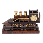 Часы настольные в виде паровоза из натурального камня Обсидиан Train Stone Clock варинант исполнения - 4 | Loft Concept в Москве