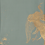 Обои ручная роспись в стиле Арт-деко Whistler Peacocks Golden colourway on Blue Grey dyed silk варинант исполнения - 1 | Loft Concept в Москве