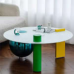 Дизайнерский журнальный стол с круглой белой столешницей на 3-х геометрических ножках Tajefox варинант исполнения - 3 | Loft Concept в Москве