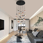 Люстра каскадная с черным круглым основанием 27 подвесов Celestial Waltz варинант исполнения - 5 | Loft Concept в Москве