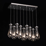 Люстра с 9-ю прозрачными плафонами из стекла в форме капли на прямоугольном потолочном основании цвета хром Lucid Rain  варинант исполнения - 3 | Loft Concept в Москве