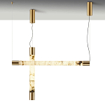 Подвесной светильник цилиндрической формы с плафоном из алебастра и металлическими торцами Латунь 60 см Cryptocrystalline Stone варинант исполнения - 3 | Loft Concept в Москве