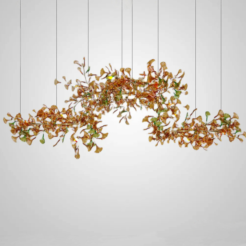 Люстра на ветвистом каркасе с листьями Horizontal Amber Floral Chandelier Янтарный Латунь в Москве | Loft Concept 