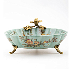 Блюдо из голубого фарфора с бронзовой птичкой Blue Garden варинант исполнения - 3 | Loft Concept в Москве