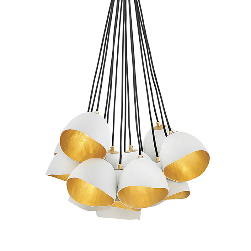 Люстра с 15-ю белыми  плафонами с золотой внутренней поверхностью Hinkley Белый Золотой Черный в Москве | Loft Concept 