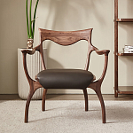 Стул деревянный с мягким сиденьем из коричневой натуральной кожи Moon Walnut Furniture варинант исполнения - 12 | Loft Concept в Москве