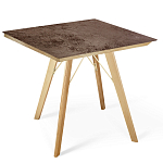 Стол обеденный с коричневой квадратной столешницей из керамики на четырех деревянных ножках Brown Ceramics варинант исполнения - 1 | Loft Concept в Москве