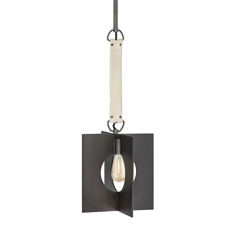 Подвесной светильник с графитовым плафоном и ремнем из натуральной воловьей кожи в индустриальном стиле Hinkley Графит Молочный в Москве | Loft Concept 