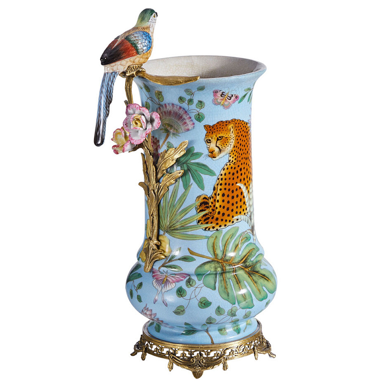 Ваза из фарфора с птицей на бронзовой ветке Garden of Eden Бронза Мульти в Москве | Loft Concept 