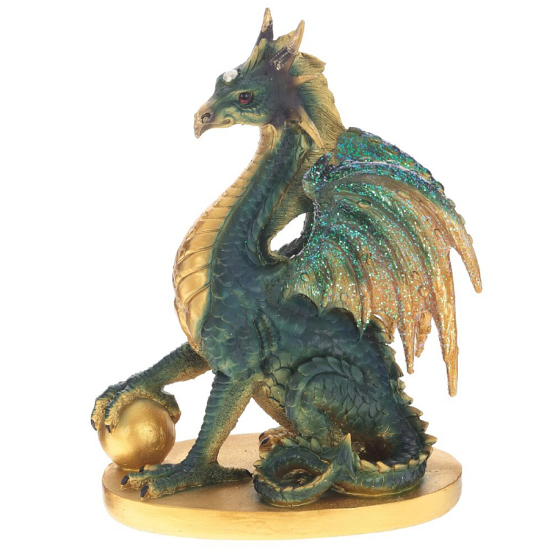    Dragon Holding Sphere Green Gold Statuette     | Loft Concept 