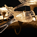 Люстра подвесная линейная с прозрачными стеклянными птичками на ветвях Serip Voa варинант исполнения - 11 | Loft Concept в Москве