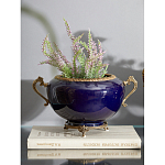 Чаша темно-синяя фарфоровая с бронзовыми ручками и ажурным ободком Eden Garden варинант исполнения - 2 | Loft Concept в Москве