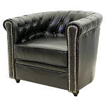 Кресло кожаное с мягкими подлокотниками на 4-х деревянных ножках Logan Leather Armchair black 2 варинант исполнения - 1 | Loft Concept в Москве