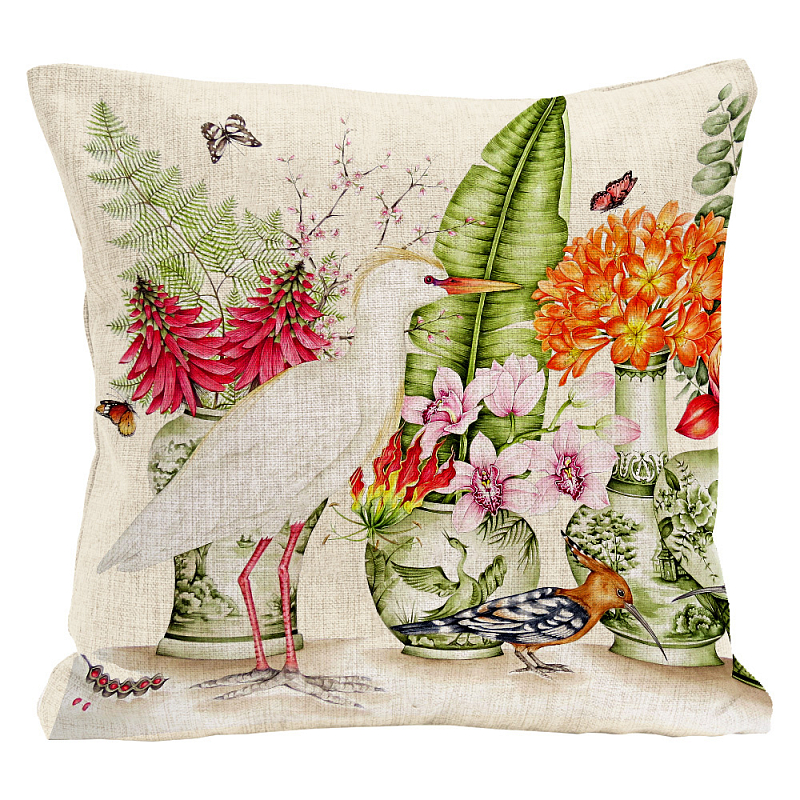   White Heron and Hoopoe Pillow     | Loft Concept 