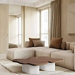 Дизайнерский журнальный стол с фигурной столешницей на белом основании Holarisex варинант исполнения - 1 | Loft Concept в Москве