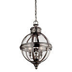 Подвесной светильник с прозрачным стеклянным плафоном в форме шара цвета никеля в индустриальном стиле на цепи 3 лампы Feiss варинант исполнения - 1 | Loft Concept в Москве