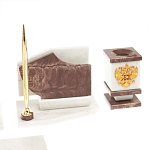 Настольный письменный набор из мрамора и лемезита с гербом и флагом России Marble Accessory варинант исполнения - 5 | Loft Concept в Москве