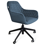 Стул с мягкой синей обивкой из велюра и подъемно-поворотным механизмом на черных колесиках Harper Blue варинант исполнения - 1 | Loft Concept в Москве