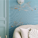 Обои с вышивкой ручной работы Amami Waves Moonbeam colourway on silk moire варинант исполнения - 2 | Loft Concept в Москве