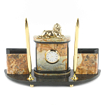 Настольный письменный набор из камня офиокальцит и бронзы с декором в виде льва Successful Leader варинант исполнения - 1 | Loft Concept в Москве