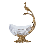 Чаша из прозрачного стекла на бронзовой подставке в виде павлина с рельефным хвостом Eden Garden варинант исполнения - 1 | Loft Concept в Москве