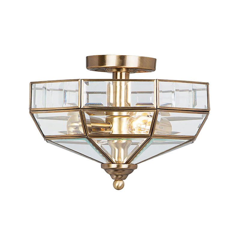 Потолочный светильник шестигранной формы с прозрачными стеклянным плафоном Elstead Lighting Латунь Прозрачное Стекло Латунь Античная полированная Никель в Москве | Loft Concept 