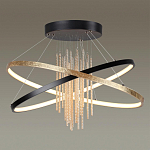 Люстра подвесная с 2-мя пересекающимися круглыми подвесами в черном и золотистом цвете и вертикальными подвесками Ring Horizontal варинант исполнения - 2 | Loft Concept в Москве