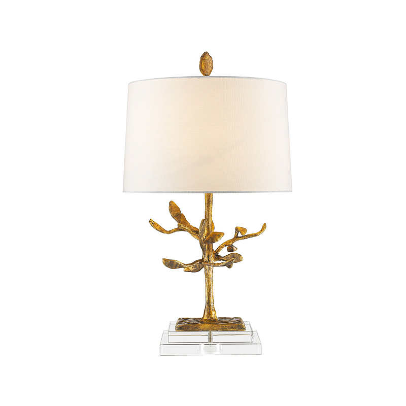 Настольная лампа с кремовым льняным цилиндрическим абажуром и ножкой в форме золотистой ветки Gilded Nola Золотой Белый Бежевый в Москве | Loft Concept 