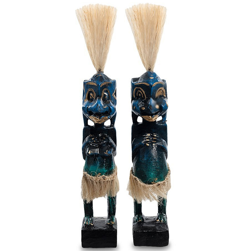  2-   Asmat Straw Headdress Statuettes Blue  ̆    | Loft Concept 