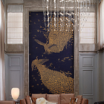 Обои ручная роспись в стиле Арт-деко Whistler Peacocks Colourway SC-100 on Empire Blue dyed silk варинант исполнения - 1 | Loft Concept в Москве