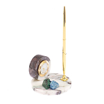 Часы настольные с шариковой металлической ручкой из натурального камня Stone Clock варинант исполнения - 2 | Loft Concept в Москве