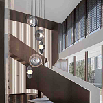 Люстра каскадная с 5-ю круглыми стеклянными плафонами дымчатого цвета и черными деталями Orbit Serenade варинант исполнения - 5 | Loft Concept в Москве