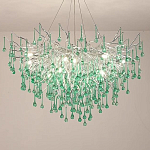 Люстра серебрянная с зелеными стеклянными подвесками в форме капель FAIRYTREE Light варинант исполнения - 1 | Loft Concept в Москве