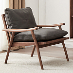 Кресло c каркасом из массива дерева и мягкой кожаной обивкой Walnut Armchair варинант исполнения - 1 | Loft Concept в Москве