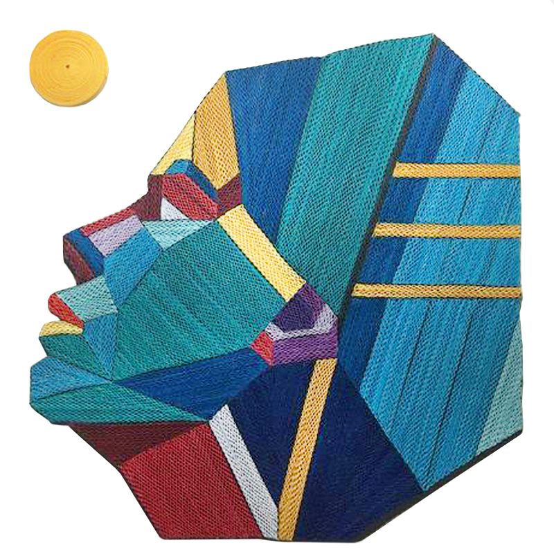 Арт объект на стену из нитей Девушка и Солнце wall panel Girl and Sun Бирюзовый Коричневый в Москве | Loft Concept 