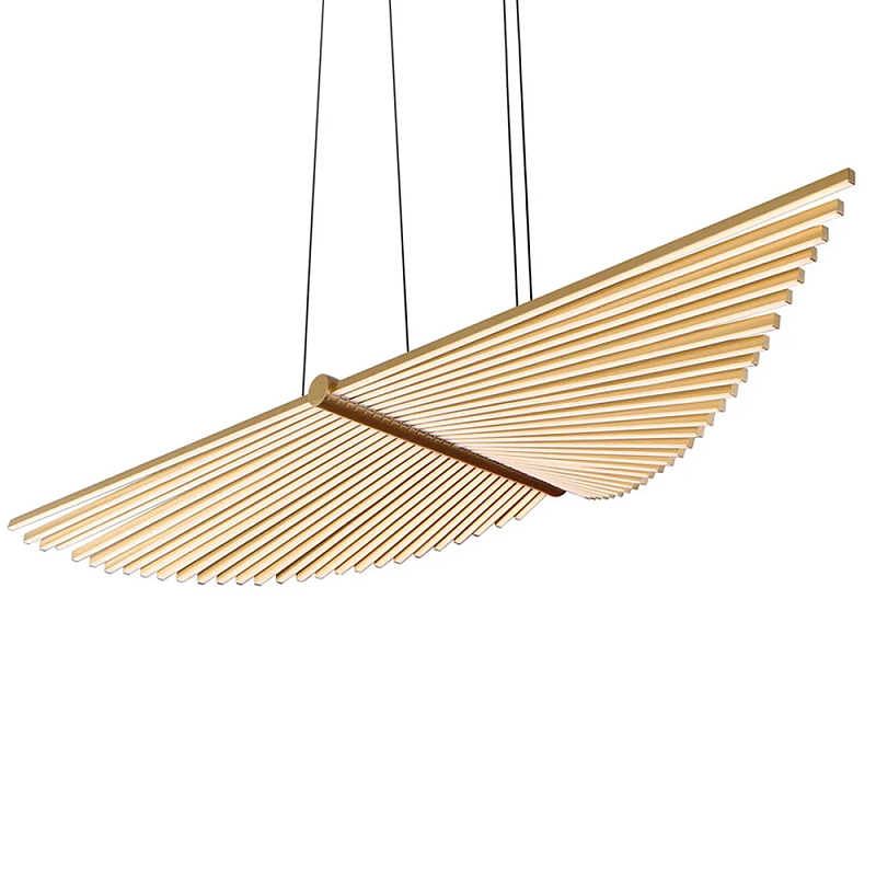 Люстра в виде распахнутых крыльев из тонких металлических планок Flight of Freedom Черный Золотой в Москве | Loft Concept 