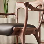 Стул деревянный с мягким сиденьем из коричневой натуральной кожи Moon Walnut Furniture варинант исполнения - 4 | Loft Concept в Москве