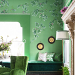 Обои ручная роспись Silk Tree Colourway SC-92 on Emerald Green dyed silk варинант исполнения - 2 | Loft Concept в Москве