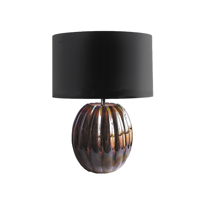 Настольная лампа с черным цилиндрическим абажуром и ребристым шарообразным основанием из коричневого стекла с дуохромным эффектом Natural Concepts Черный Коричневый в Москве | Loft Concept 