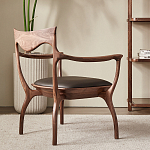 Стул деревянный с мягким сиденьем из коричневой натуральной кожи Moon Walnut Furniture варинант исполнения - 2 | Loft Concept в Москве