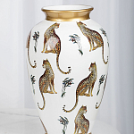 Ваза белая овальная с рисунком леопардов и золотыми акцентами LEOPARD Collection варинант исполнения - 3 | Loft Concept в Москве