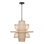 Подвесной светильник фигурный из деревянных прутьев с плафоном из натуральной ткани Light Inside the Cell варинант исполнения - 3 | Loft Concept в Москве