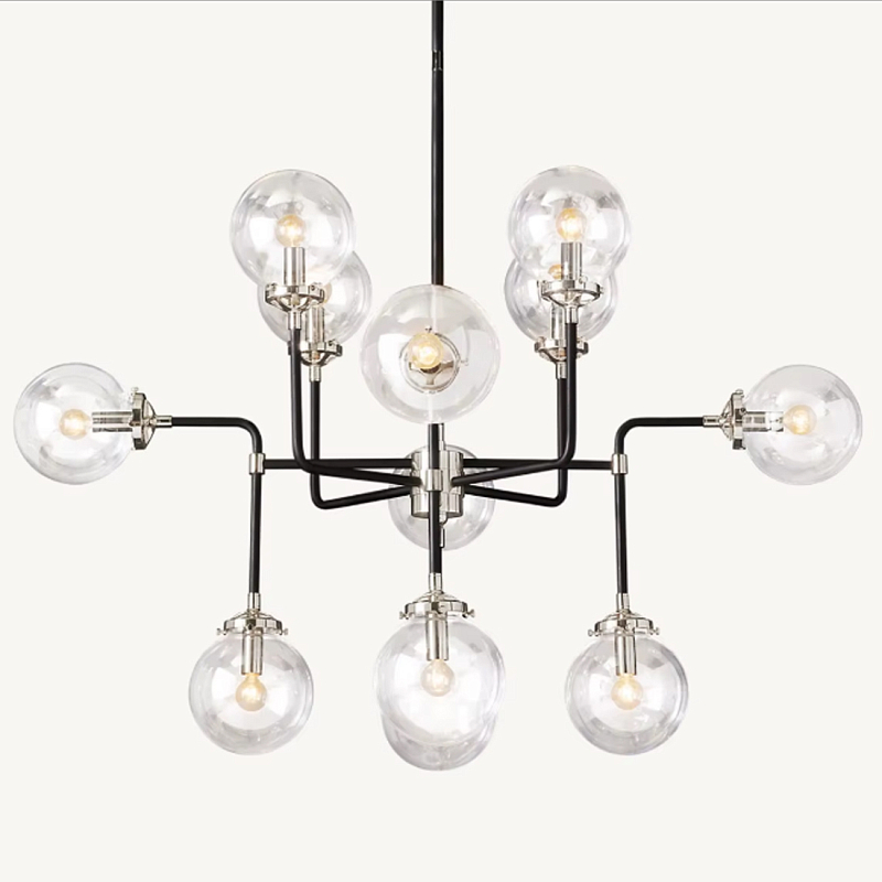 Люстра БИСТРО GLOBE CLEAR GLASS SILVER CHANDELIER 8 Черный Серебряный Прозрачное Стекло в Москве | Loft Concept 