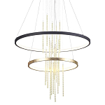 Люстра подвесная с 2-мя круглыми подвесами в черном и золотистом цвете и вертикальными подвесками Ring Horizontal варинант исполнения - 1 | Loft Concept в Москве